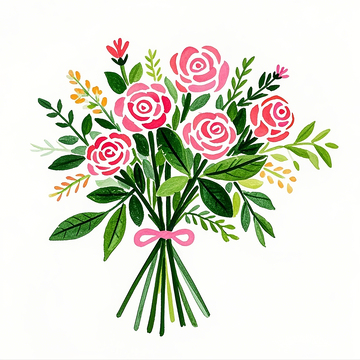 卡通水彩手绘玫瑰花束1