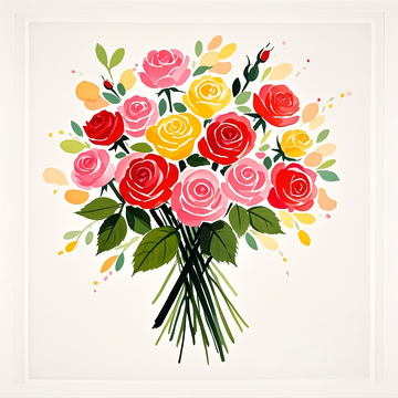 卡通水彩手绘玫瑰花束