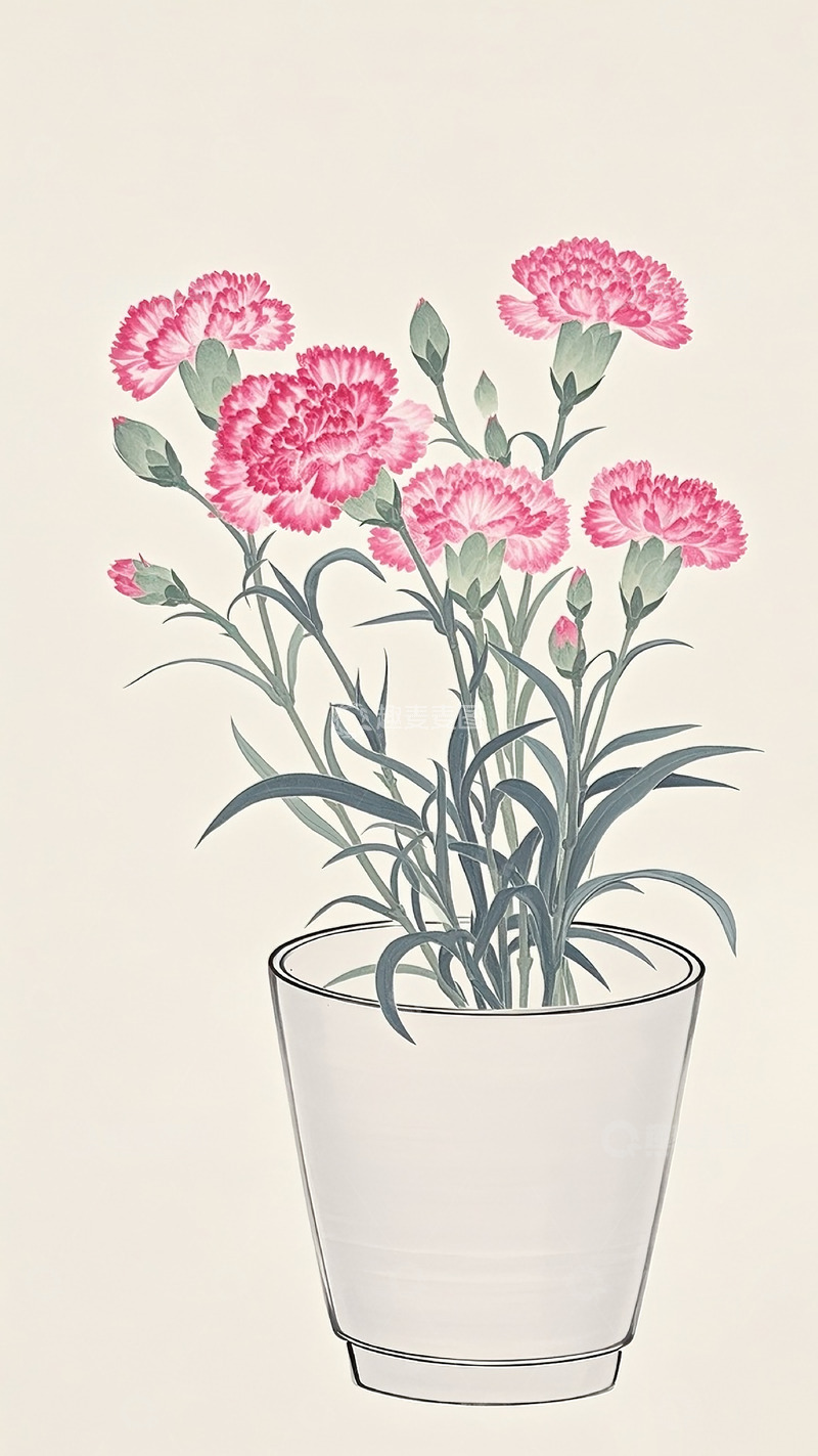 高清大图下载【趣麦麦图】康乃馨工笔画2