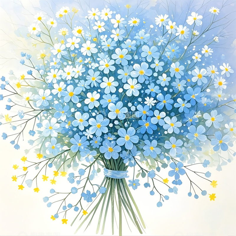 高清大图下载【趣麦麦图】卡通彩铅手绘满天星花束1