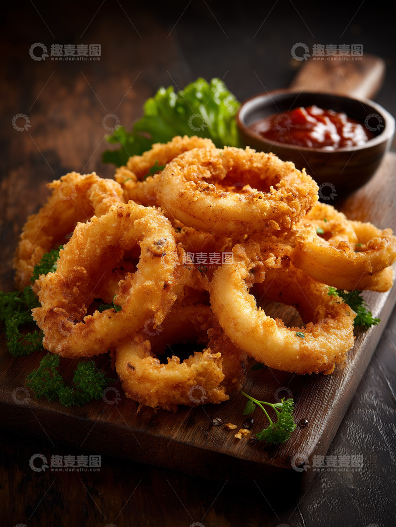 高清大图下载【趣麦麦图】香酥炸鱿鱼圈摄影图2