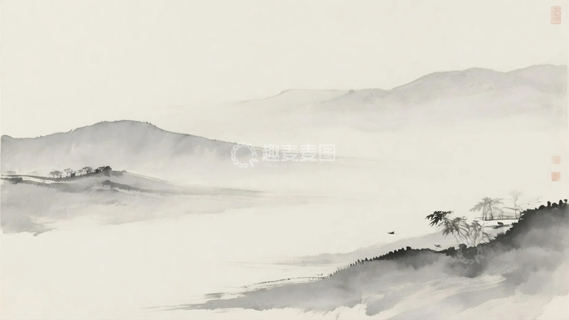 高清大图下载【趣麦麦图】中国风水墨山峰背景