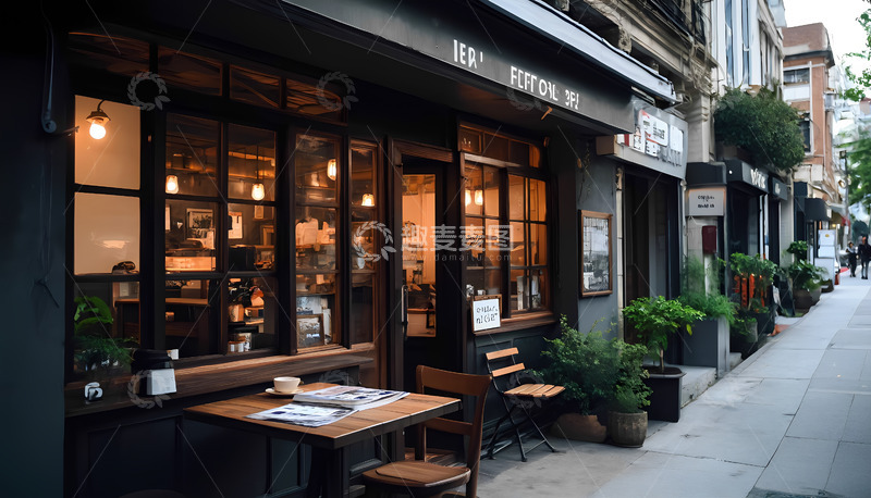 高清大图下载【趣麦麦图】街角的咖啡店街道摄影图