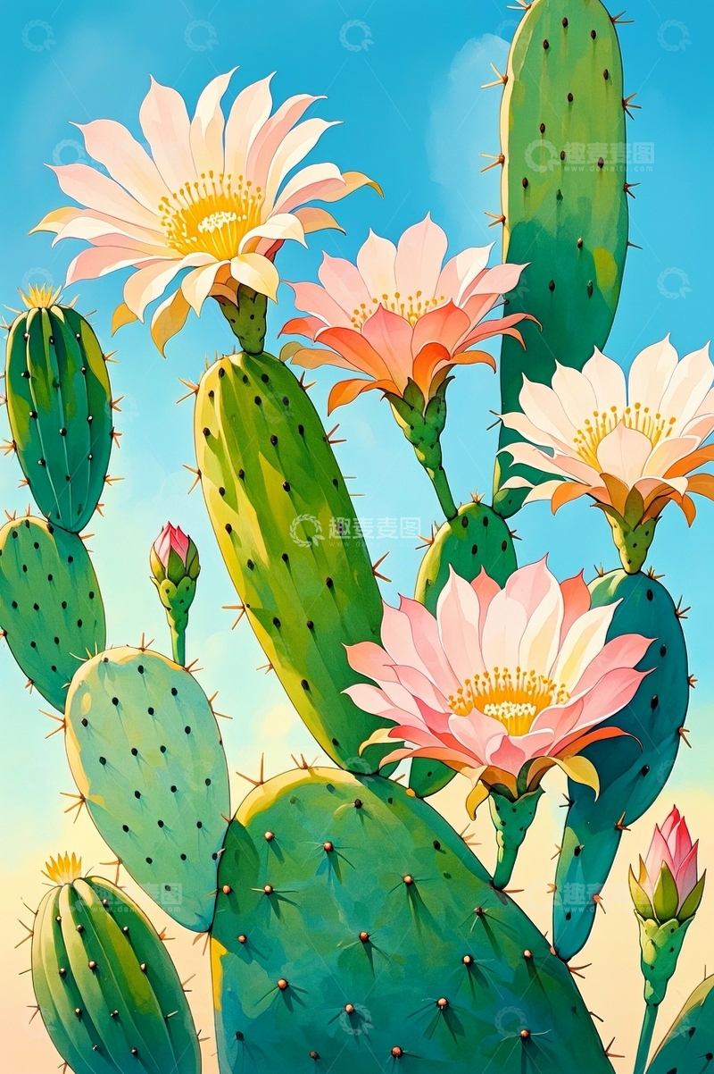 高清大图下载【趣麦麦图】水彩插画仙人掌5