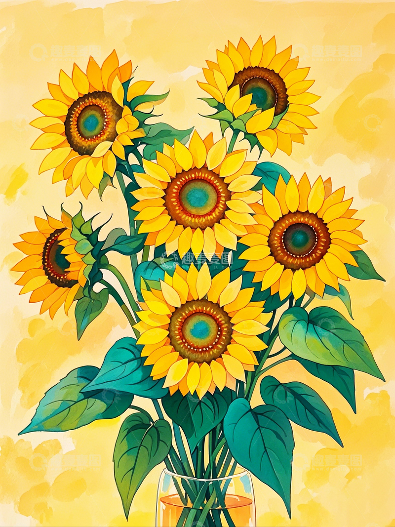 高清大图下载【趣麦麦图】水彩插画向日葵1