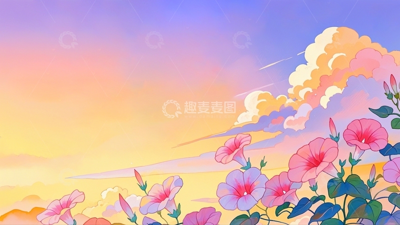 高清大图下载【趣麦麦图】水彩插画牵牛花