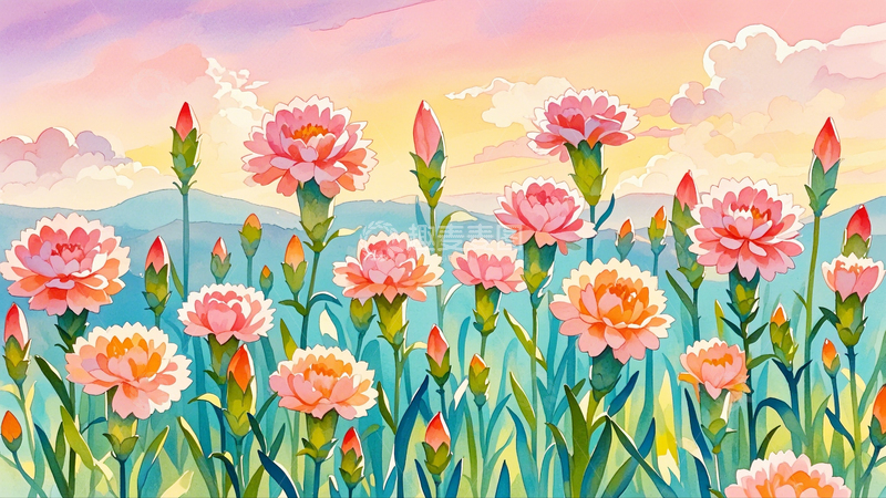 高清大图下载【趣麦麦图】-水彩插画康乃馨