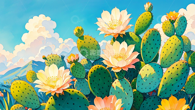 高清大图下载【趣麦麦图】水彩插画仙人掌4