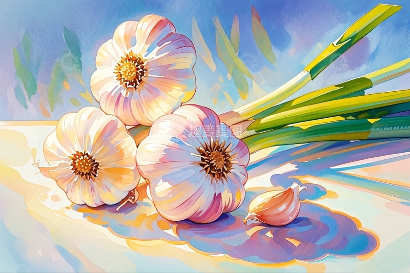 高清大图下载【趣麦麦图】水彩插画大蒜1