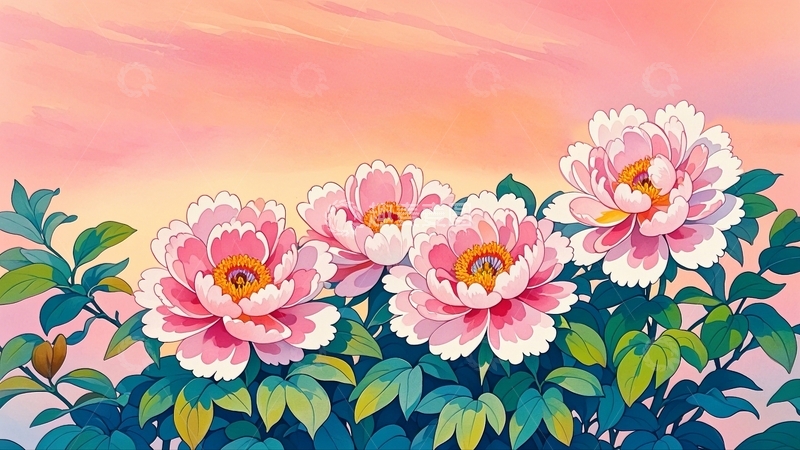 高清大图下载【趣麦麦图】水彩插画牡丹花1