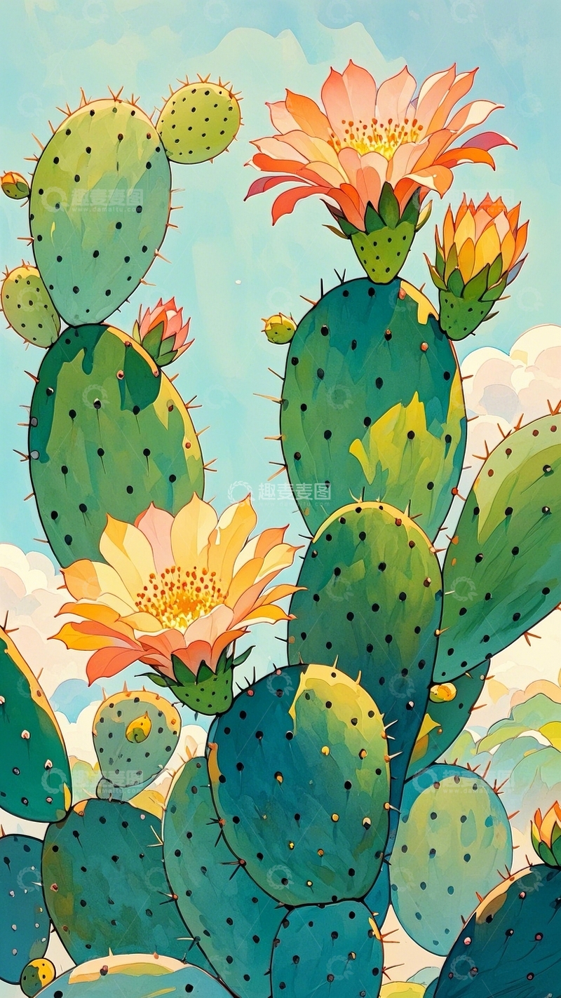 高清大图下载【趣麦麦图】水彩插画仙人掌1