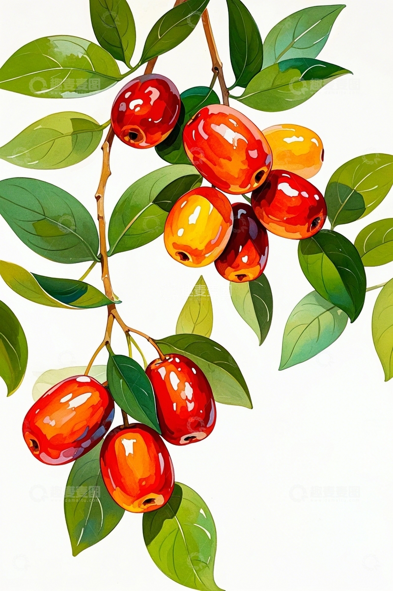 高清大图下载【趣麦麦图】水彩插画新鲜大枣
