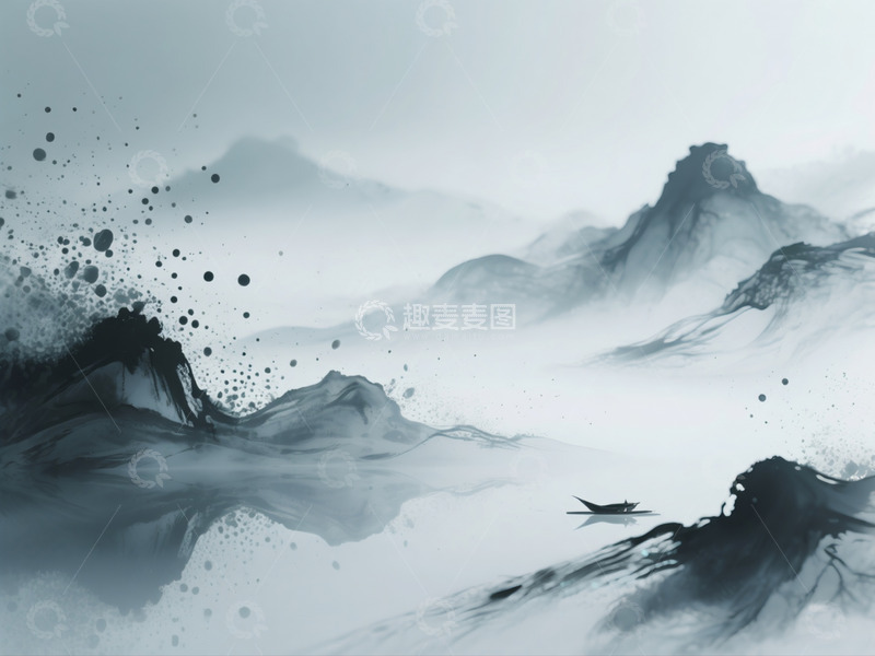 水墨山峰粒子特效背景