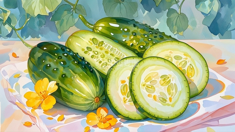 高清大图下载【趣麦麦图】水彩插画黄瓜2