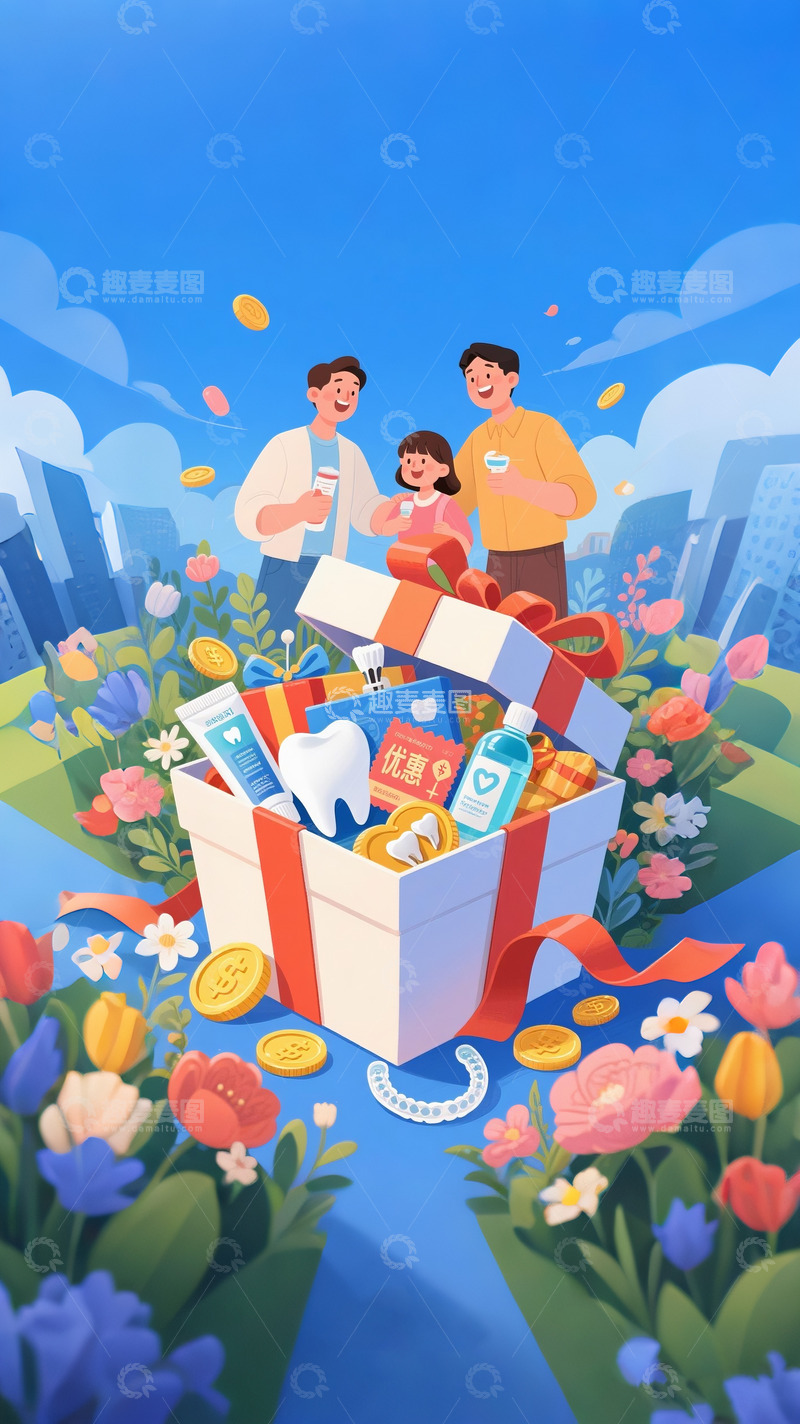 高清大图下载【趣麦麦图】618牙科电商促销海报3D渲染1