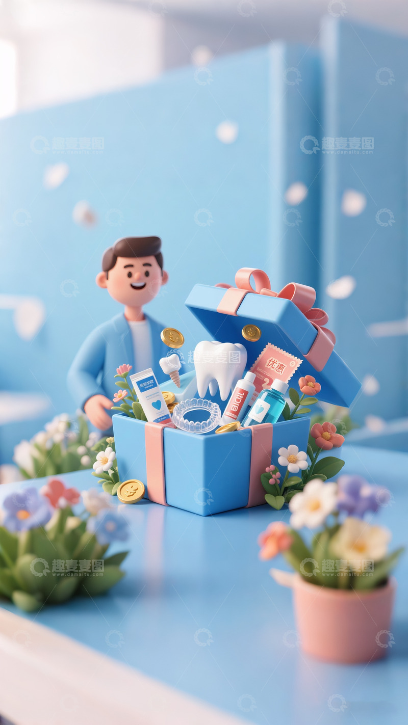 高清大图下载【趣麦麦图】618牙科电商促销海报3D渲染6
