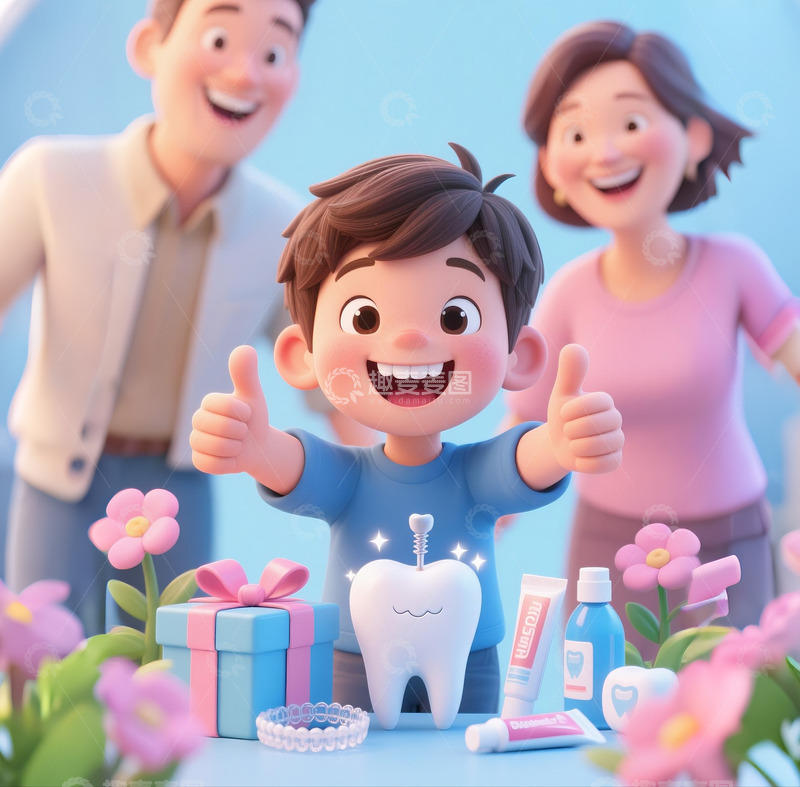 促销海报牙科人物孩子父母礼盒牙齿10