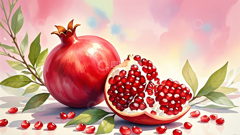 高清大图下载【趣麦麦图】水彩插画石榴