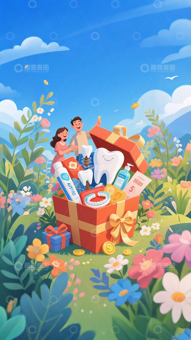高清大图下载【趣麦麦图】618牙科电商促销海报3D渲染5
