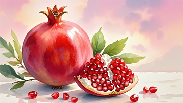 水彩插画红石榴 