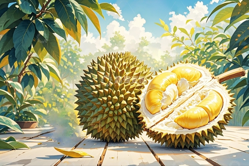 高清大图下载【趣麦麦图】水彩插画榴莲9