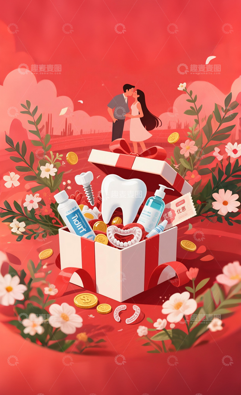 高清大图下载【趣麦麦图】618牙科电商促销海报3D渲染10