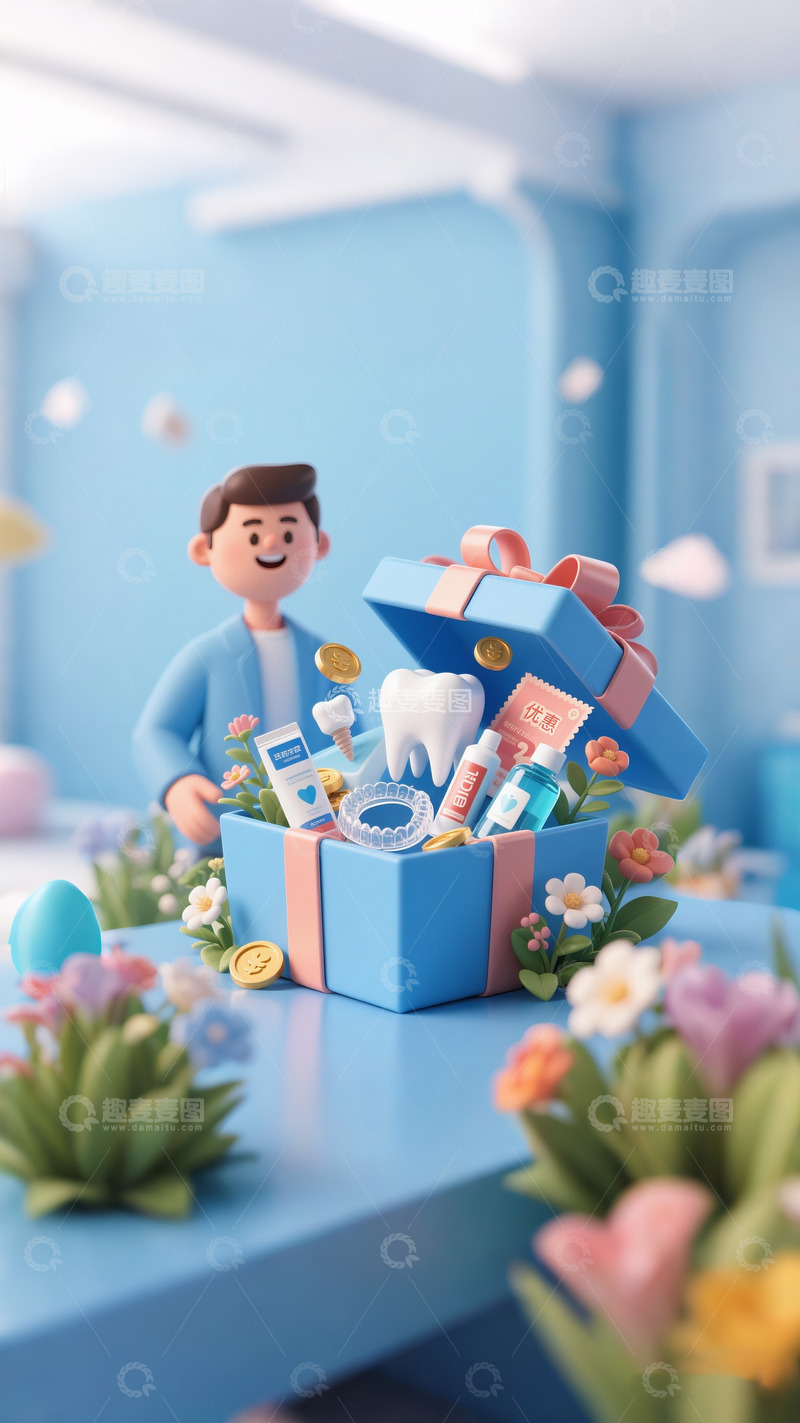 高清大图下载【趣麦麦图】618牙科电商促销海报3D渲染2
