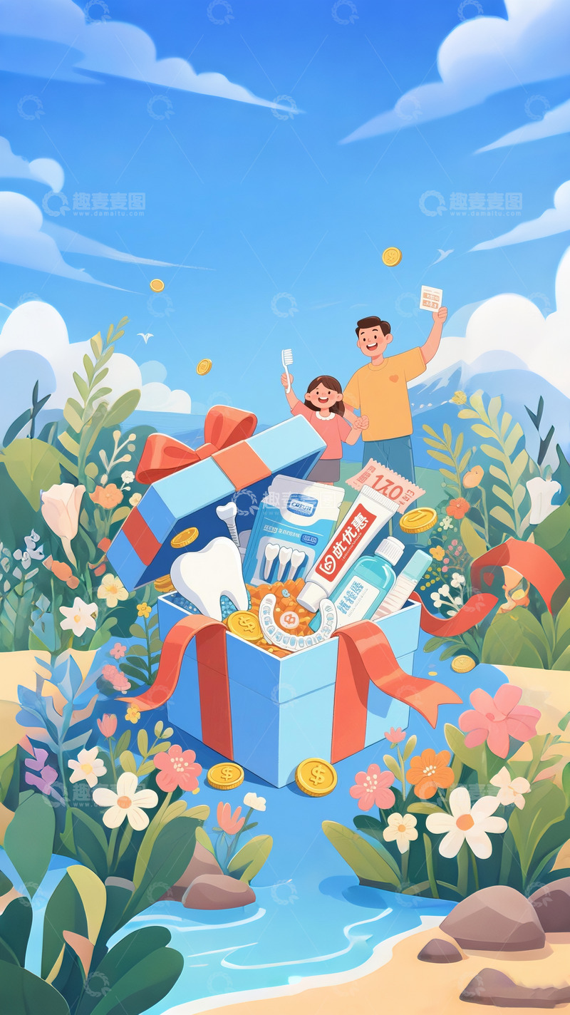 高清大图下载【趣麦麦图】618牙科电商促销海报3D渲染4