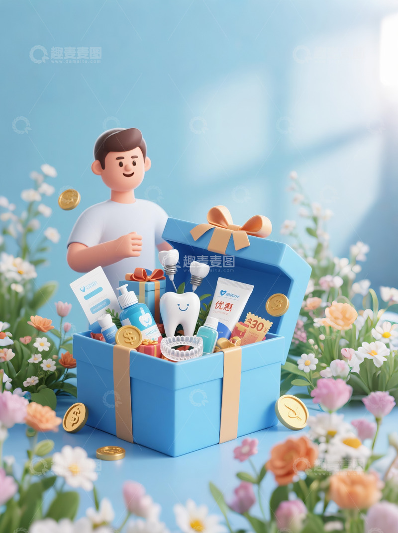 高清大图下载【趣麦麦图】618牙科电商促销海报3D渲染
