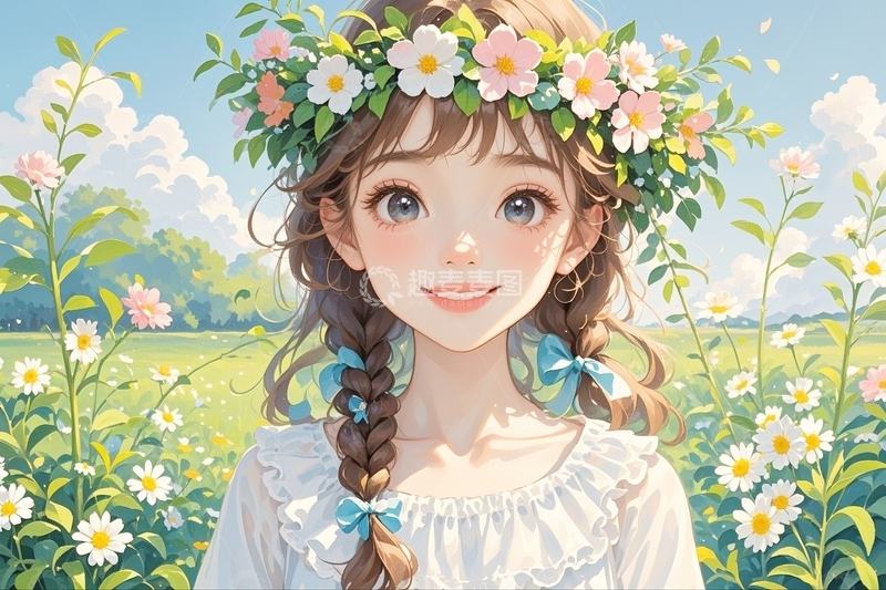 高清大图下载【趣麦麦图】头戴花环的美丽女孩4