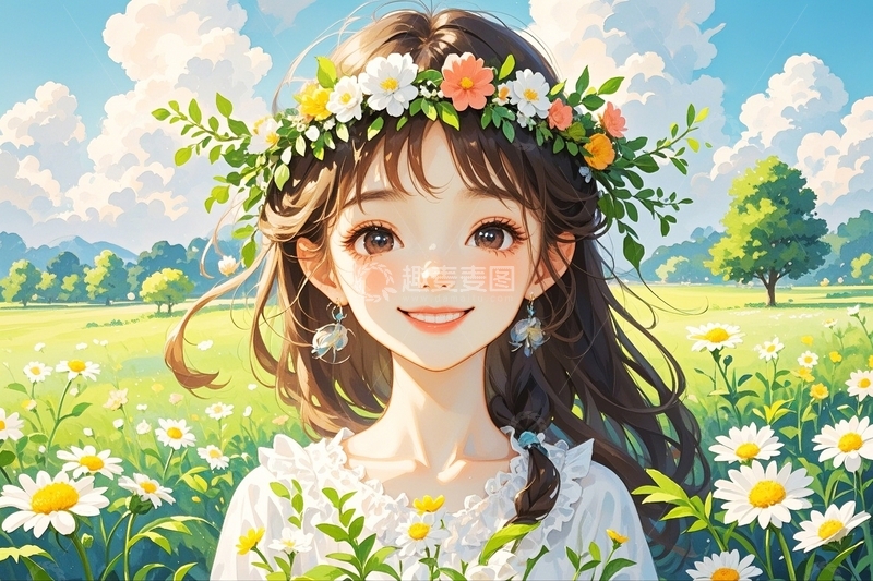 高清大图下载【趣麦麦图】头戴花环的美丽女孩1