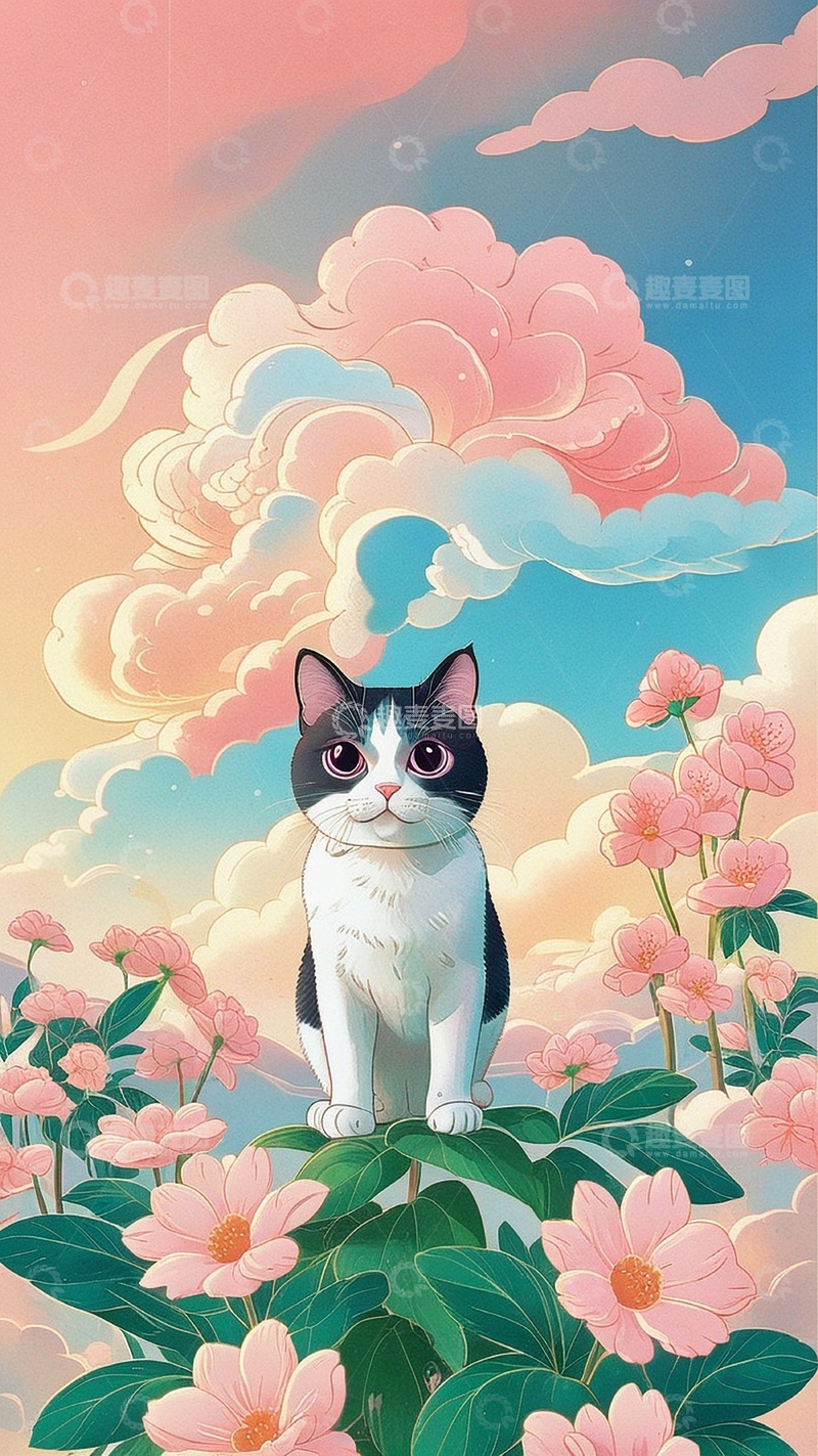 高清大图下载【趣麦麦图】-国潮插画小猫2