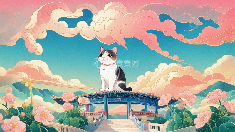 高清大图下载【趣麦麦图】-国潮插画小猫7