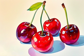 水彩插画樱桃1