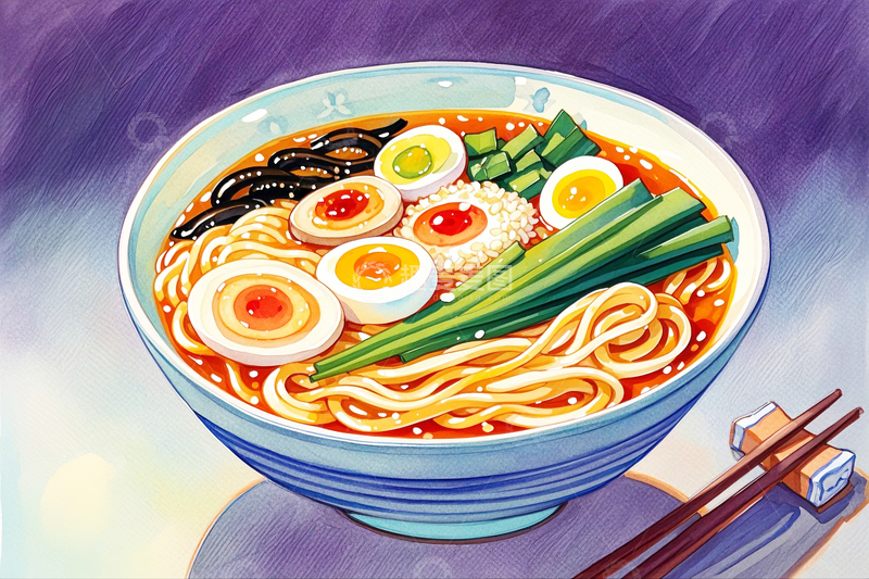 高清大图下载【趣麦麦图】水彩插画鸡蛋面2