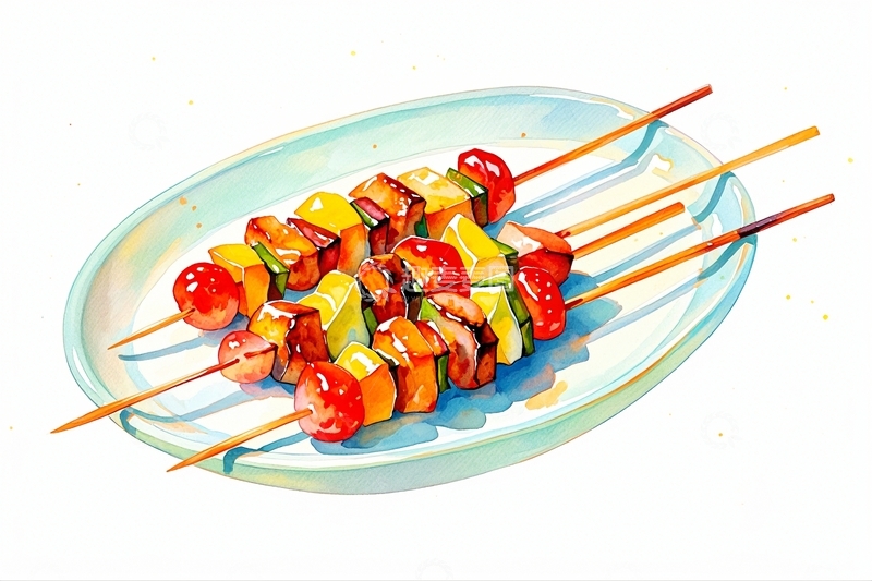 高清大图下载【趣麦麦图】水彩插画烧烤烤肉3