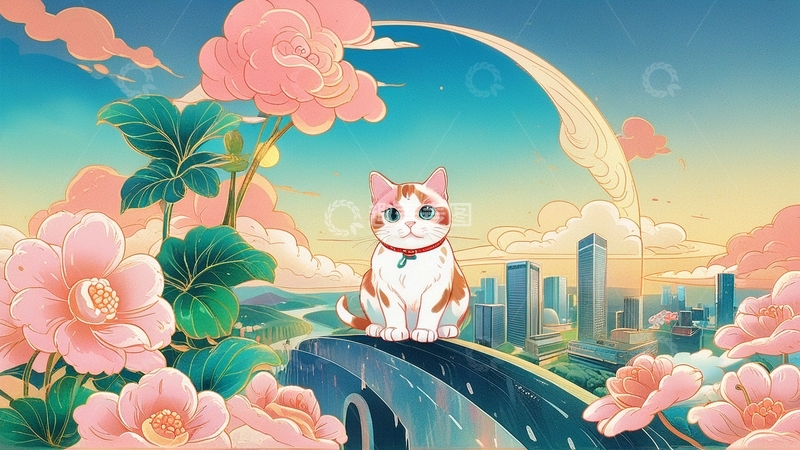 高清大图下载【趣麦麦图】-国潮插画小猫8