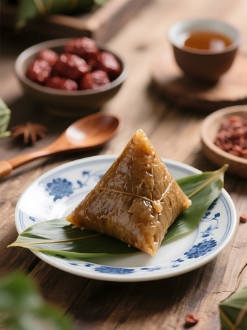 蓝白瓷盘上的美味粽子1