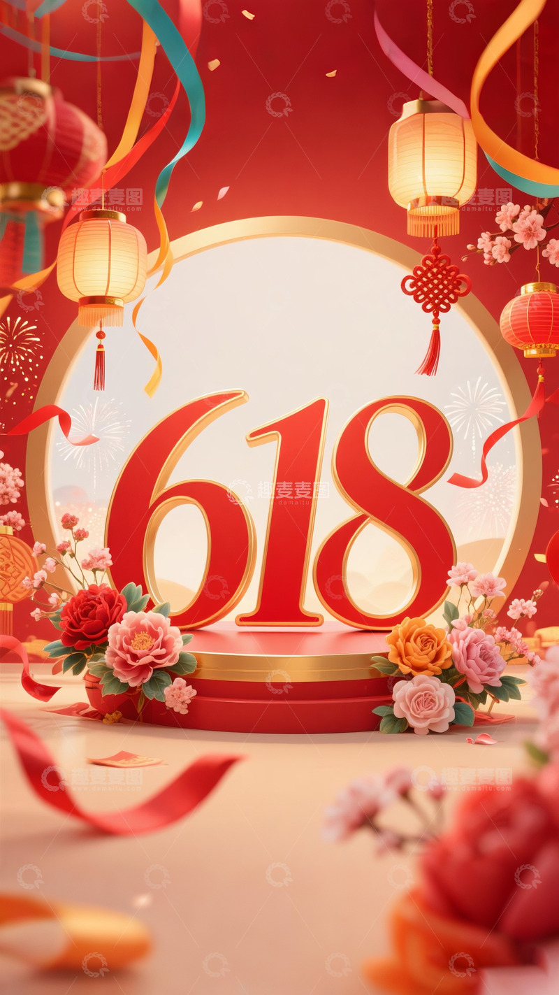 618电商促销海报喜庆红色灯笼