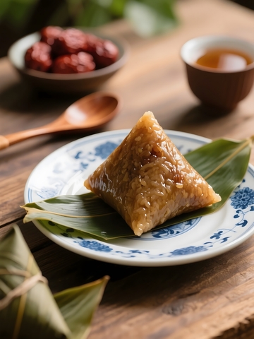 蓝白瓷盘上的美味粽子3