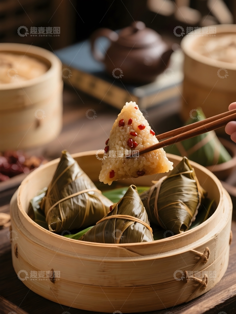 高清大图下载【趣麦麦图】竹笼中飘香的粽子1