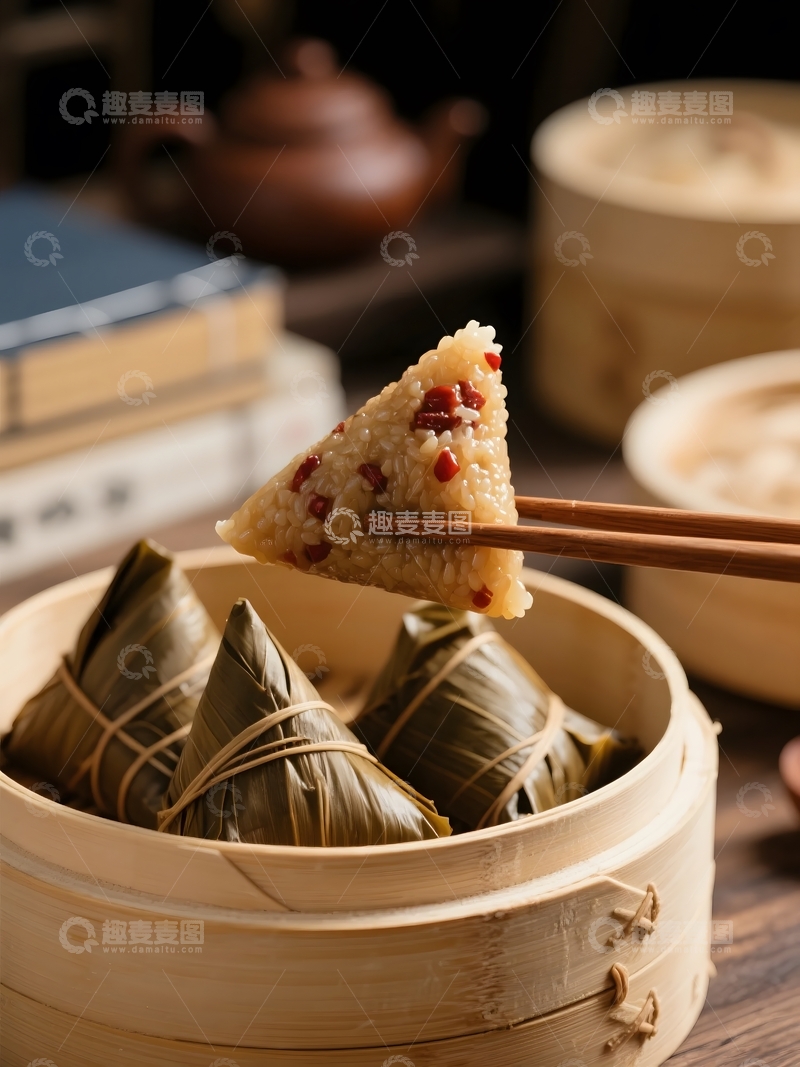 高清大图下载【趣麦麦图】竹笼中飘香的粽子