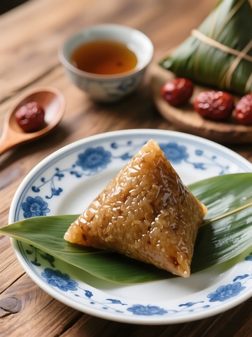 蓝白瓷盘上的美味粽子2