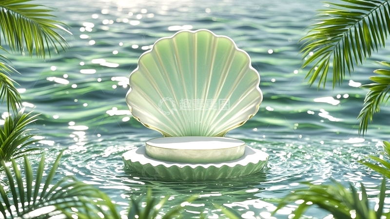 高清大图下载【趣麦麦图】绿色贝壳展台背景3