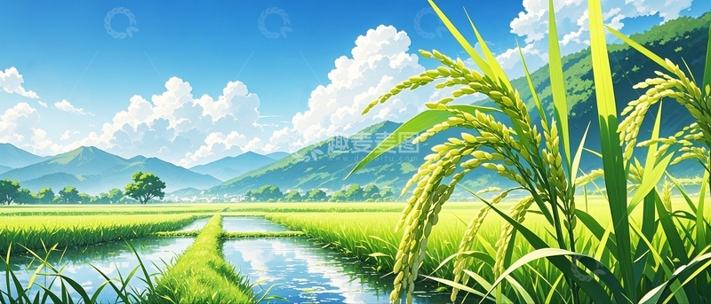 高清大图下载【趣麦麦图】绿色自然稻田背景2