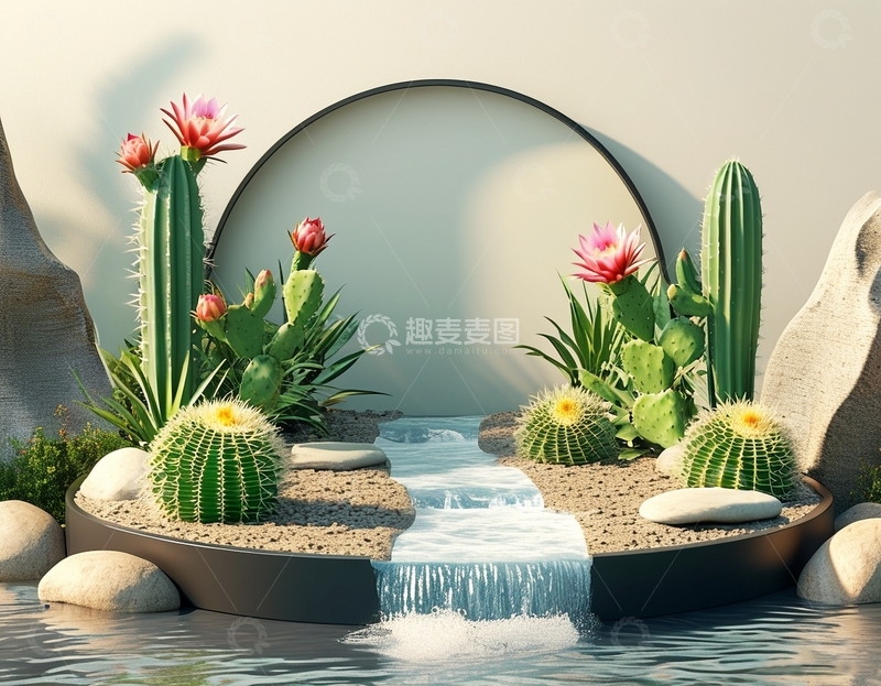 高清大图下载【趣麦麦图】绿色仙人掌展台背景