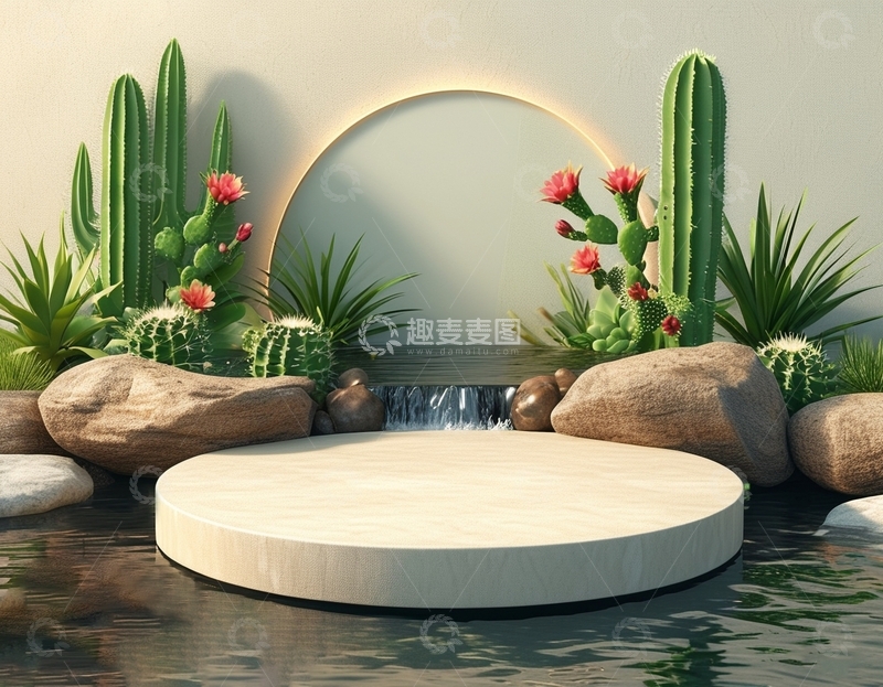 高清大图下载【趣麦麦图】绿色仙人掌展台背景4