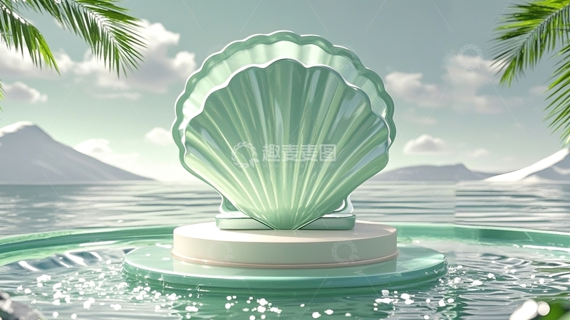 高清大图下载【趣麦麦图】绿色贝壳展台背景6