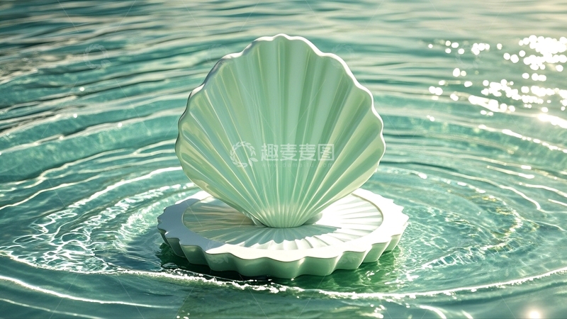 高清大图下载【趣麦麦图】绿色贝壳展台背景5