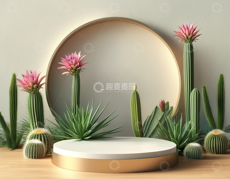 高清大图下载【趣麦麦图】绿色仙人掌展台背景2